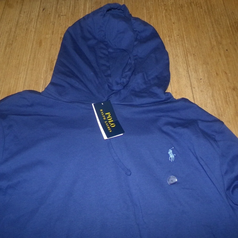 Polo Ralph Lauren Mens XL Blue Long Sleeve Hooded T-Shirt Pony Logo
